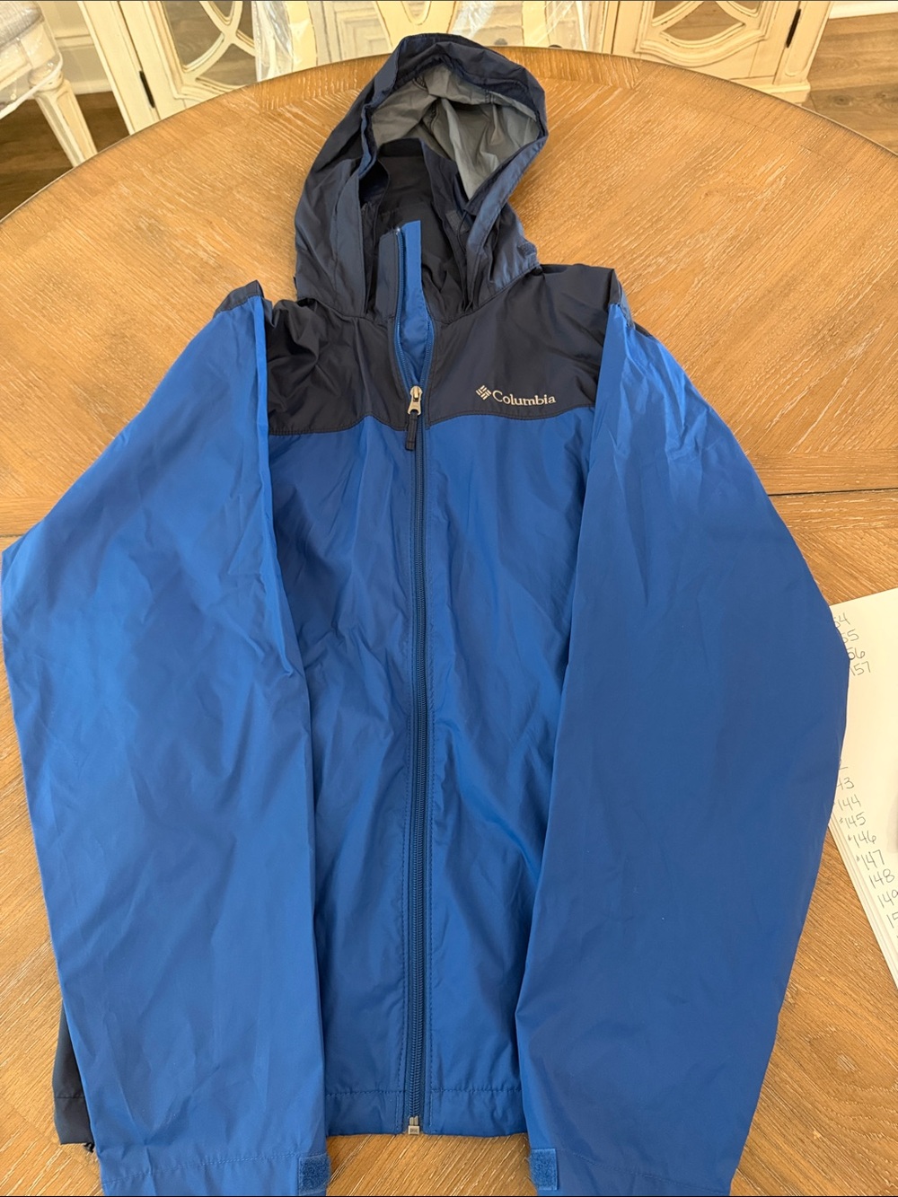 Columbia Blue and Navy Blue Hooded Rain Jacket Size Medium